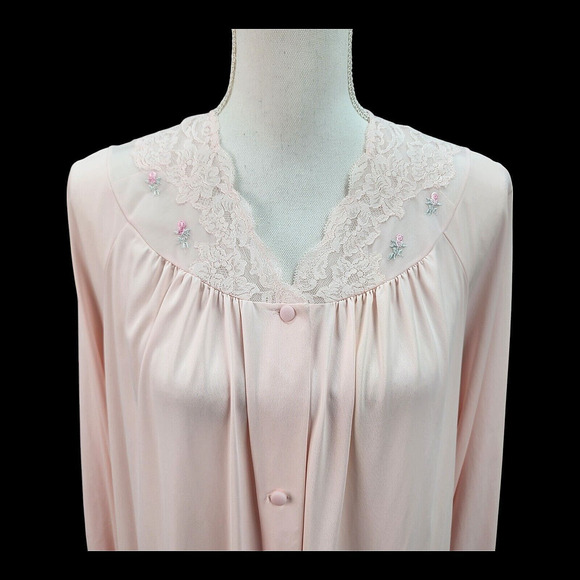 VTG Shadowline Housecoat Women’s Medium Pink Embroidered Full Length Day Robe - Picture 2 of 15